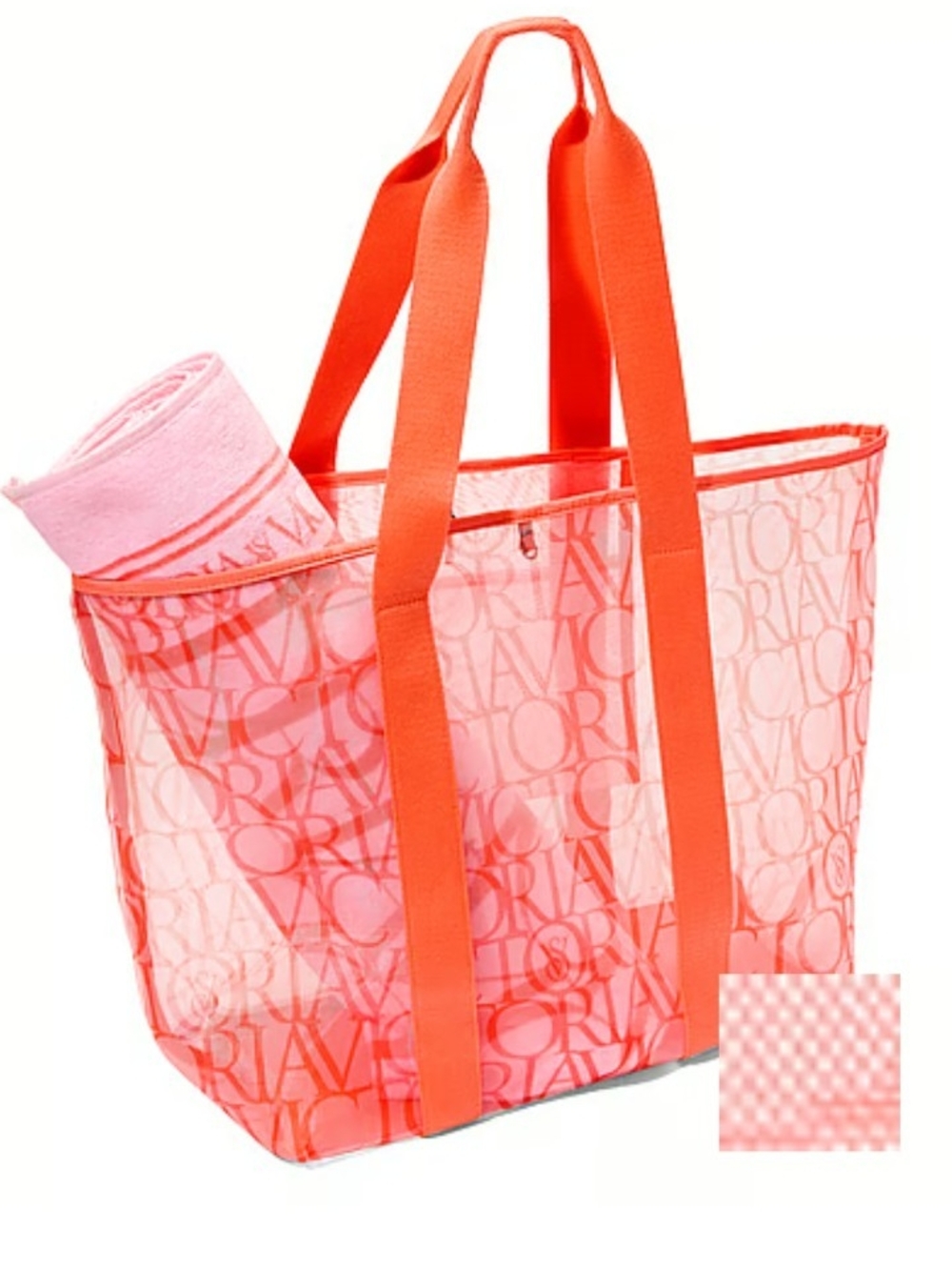 Victoria's Secret Coral-Orange Mesh Logo Tote